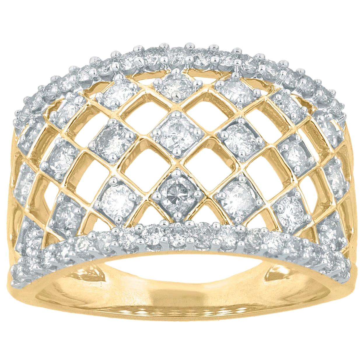 TJD 1,00 Karat Runder Diamant 14 Karat Gold Art Deco Stil Netz Ehering