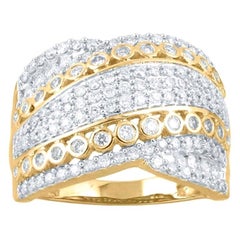 TJD Bague d'alliance large croisée en or jaune 14 carats avec diamants ronds de 1 carat