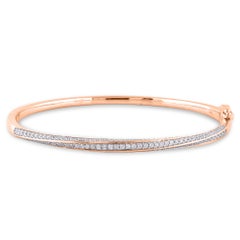 TJD 1.00 Carat Round Diamond Double Row Bangle in 14 Karat Rose Gold