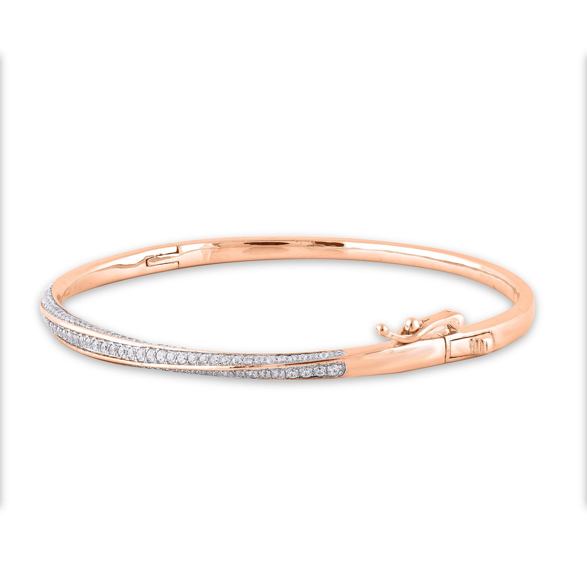 Taglio rotondo TJD Diamante rotondo da 1,00 carati in oro rosa 14 carati Bangle a spirale di design in vendita