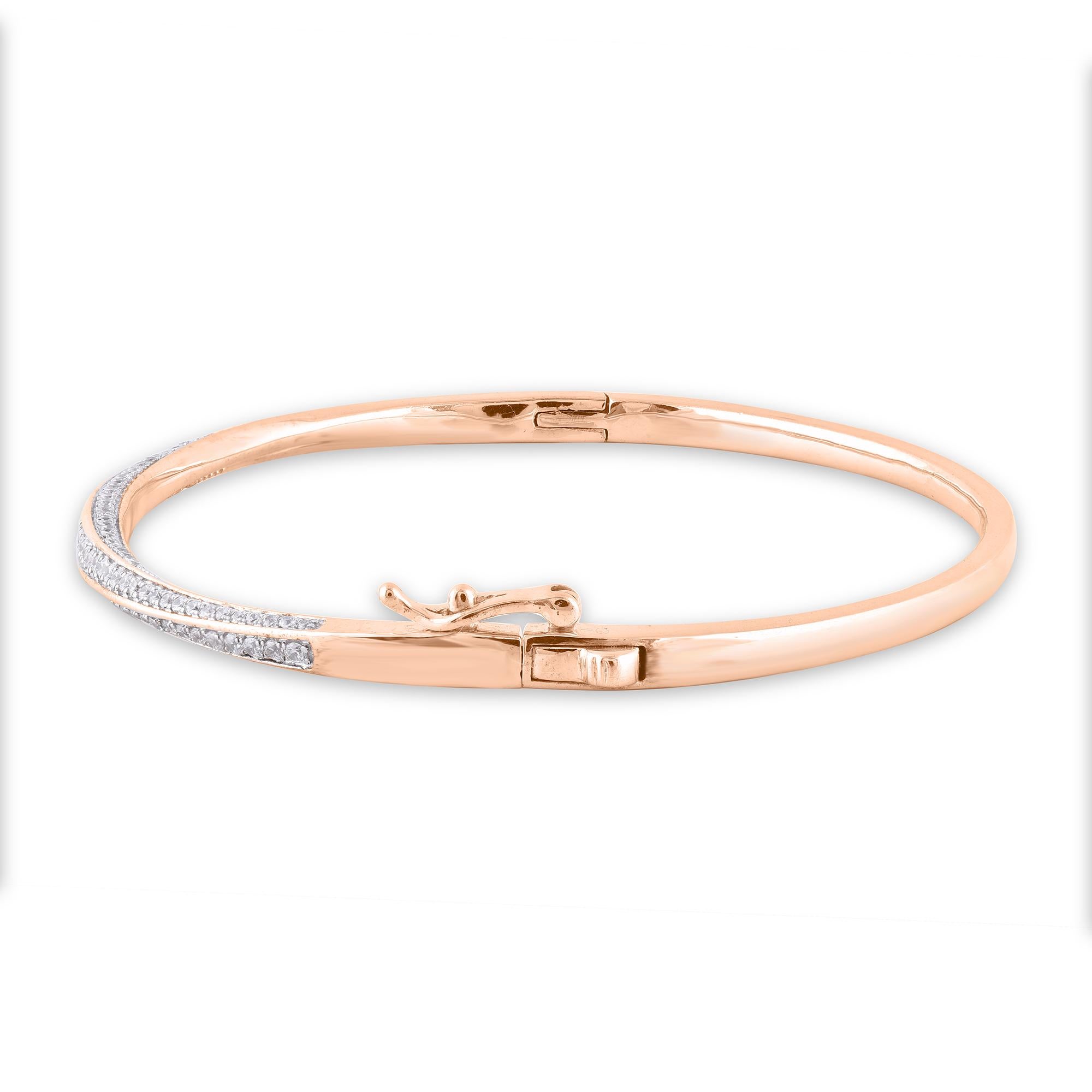 TJD Diamante rotondo da 1,00 carati in oro rosa 14 carati Bangle a spirale di design In condizioni Nuovo in vendita a New York, NY