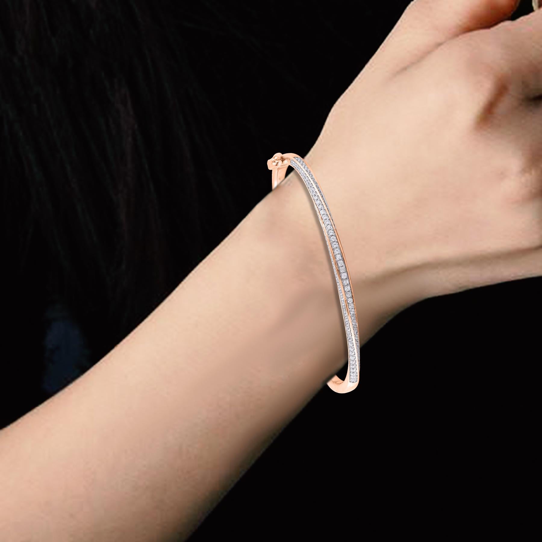 Donna TJD Diamante rotondo da 1,00 carati in oro rosa 14 carati Bangle a spirale di design in vendita