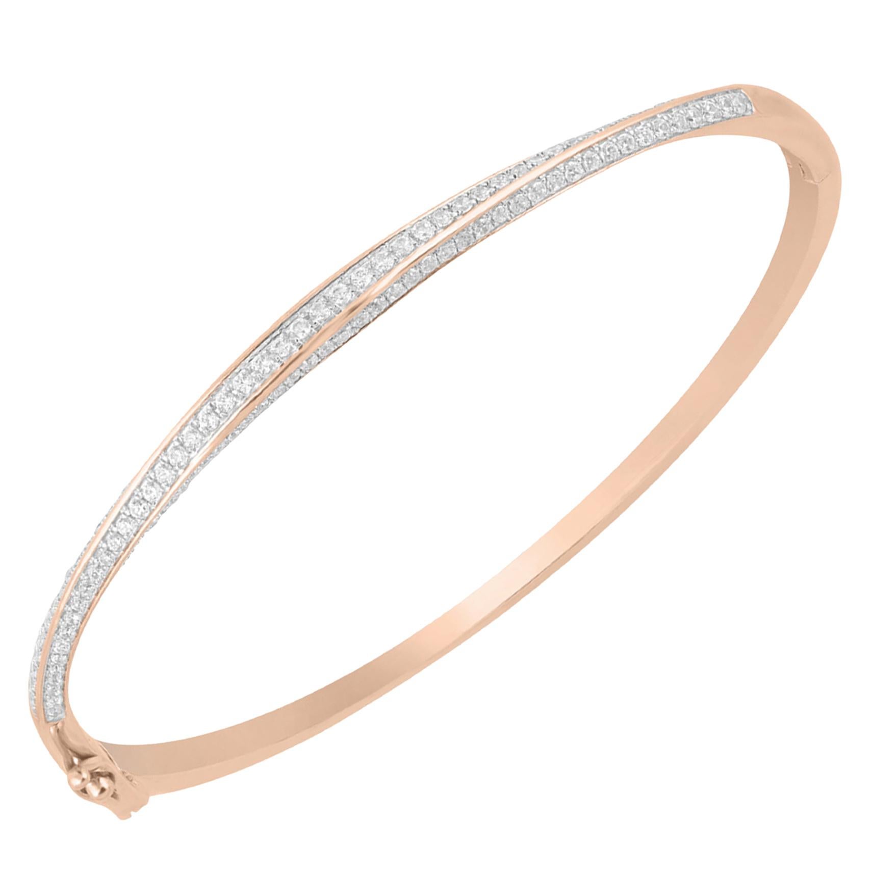 TJD 1.00 Carat Round Diamond 14 Karat Rose Gold Spiral Fashion Designer Bangle