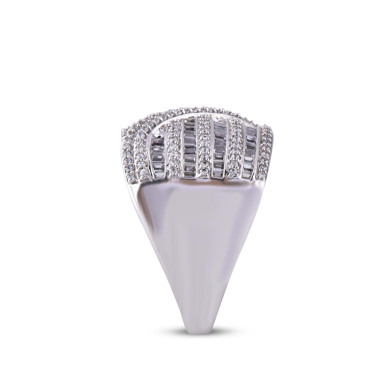 TJD 1,00 Karat Runder Diamant 14 Karat Weißgold Crossover breiter Ehering im Zustand „Neu“ im Angebot in New York, NY
