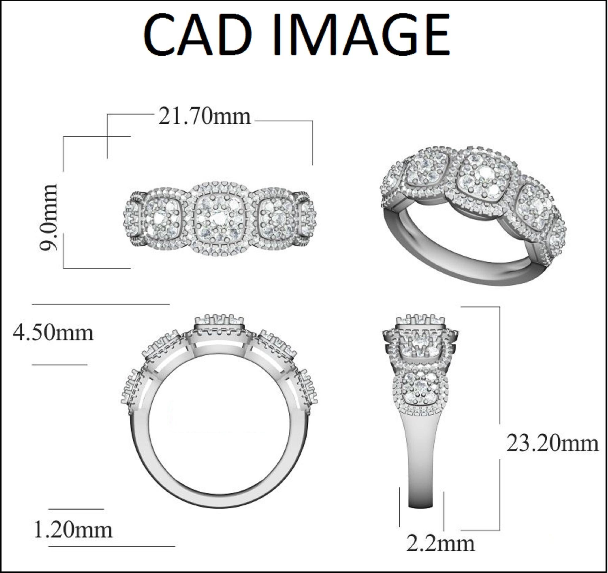 This five cushion diamond wedding band is sure to be admired for the inherent classic beauty and elegance within its design. The total weight of diamonds 1.00 carat, H-I color, I2 Clarity. This ring is beautifully crafted in 14K White Gold and