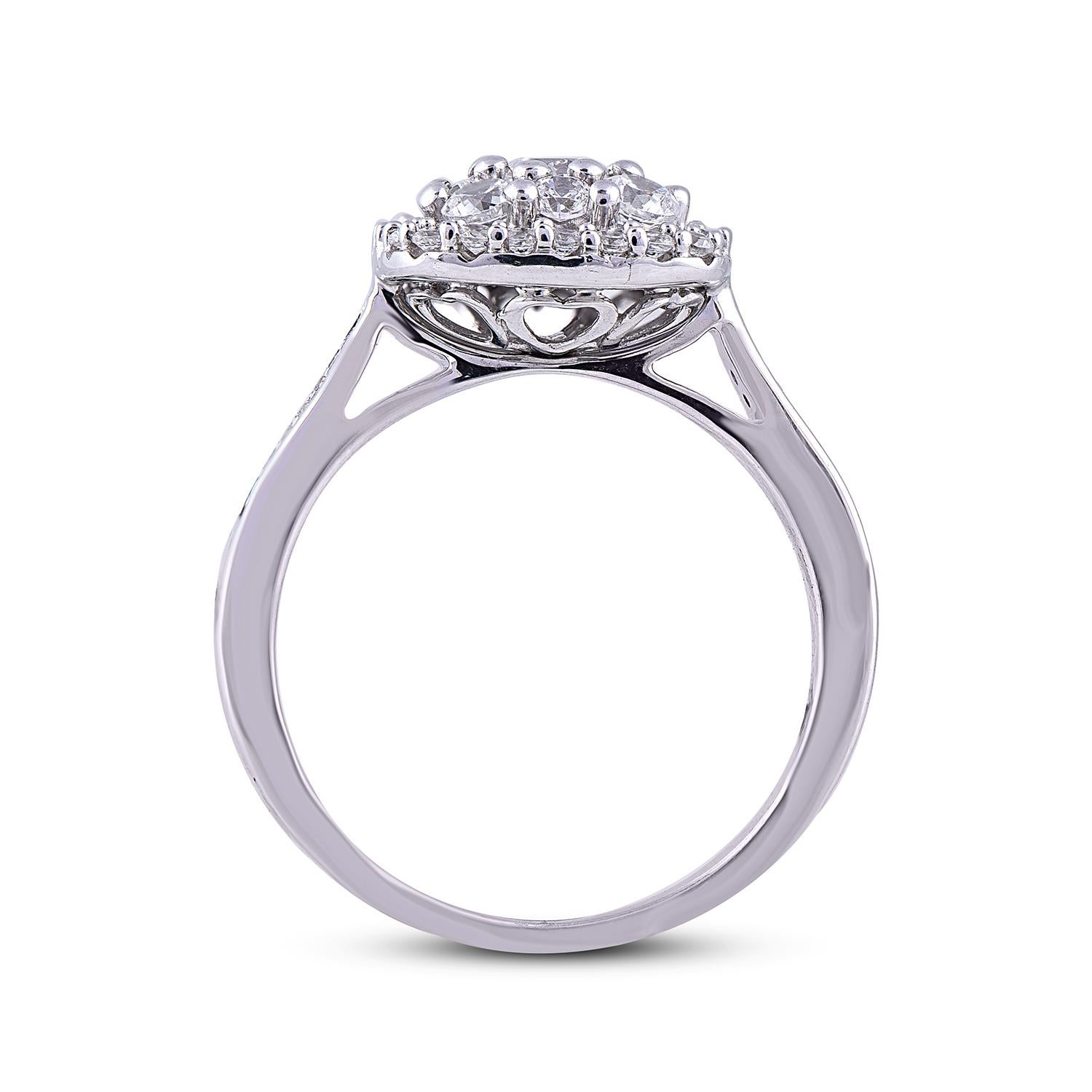 Women's TJD 1.00 Carat Round Diamond 14 Karat White Gold Cushion Shape Cluster Halo Ring For Sale