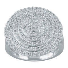 TJD 1.00 Carat Round Diamond 14 Karat White Gold Designer Cluster Disc Ring