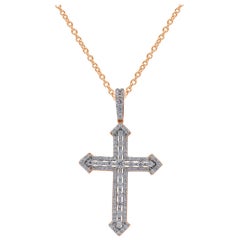 TJD 1.00 Carat Round Diamond 14 Karat Yellow Gold Designer Cross Fashion Pendant