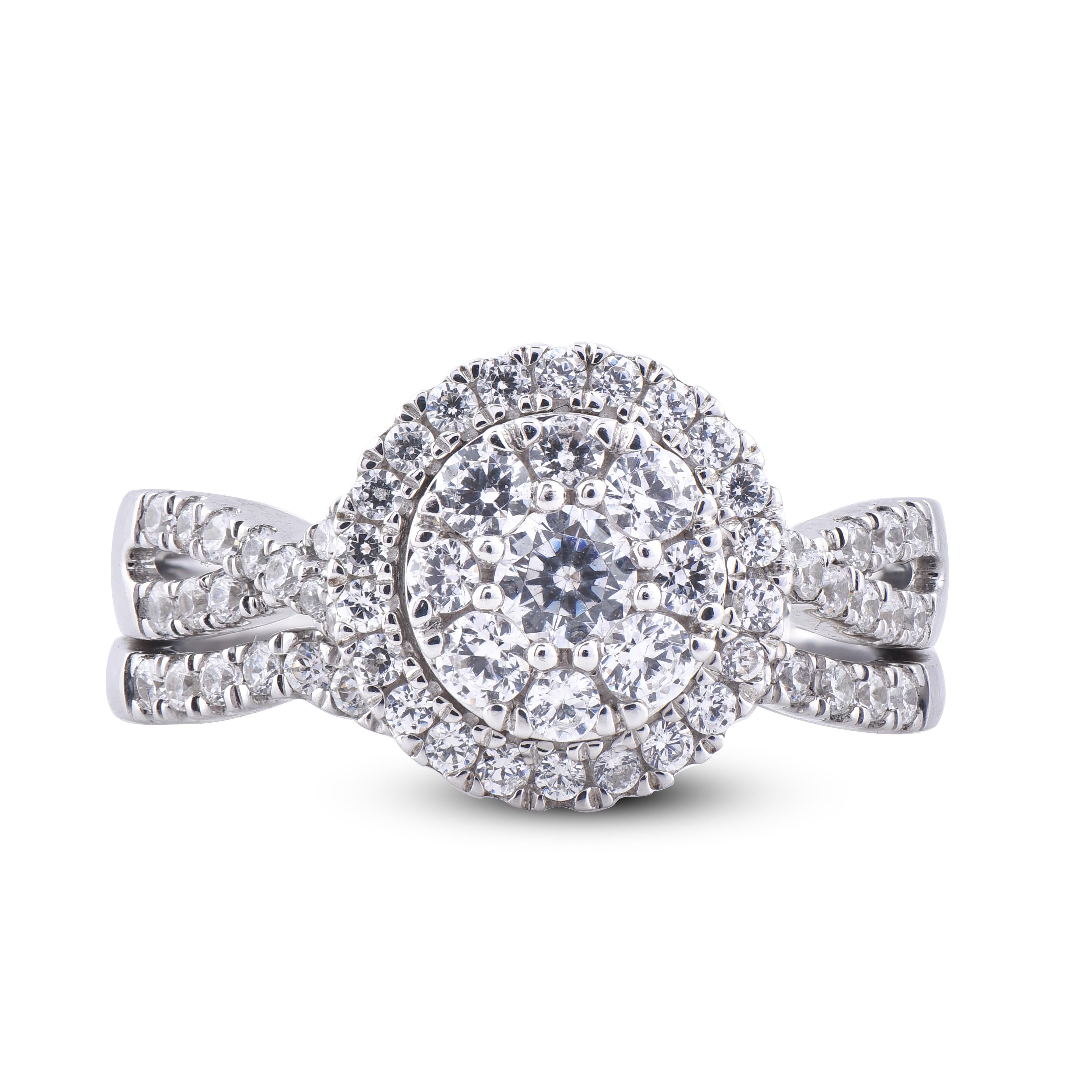 Round Cut TJD 1.00 Carat Round Diamond 14 Karat White Gold Engagement Ring Bridal Set For Sale