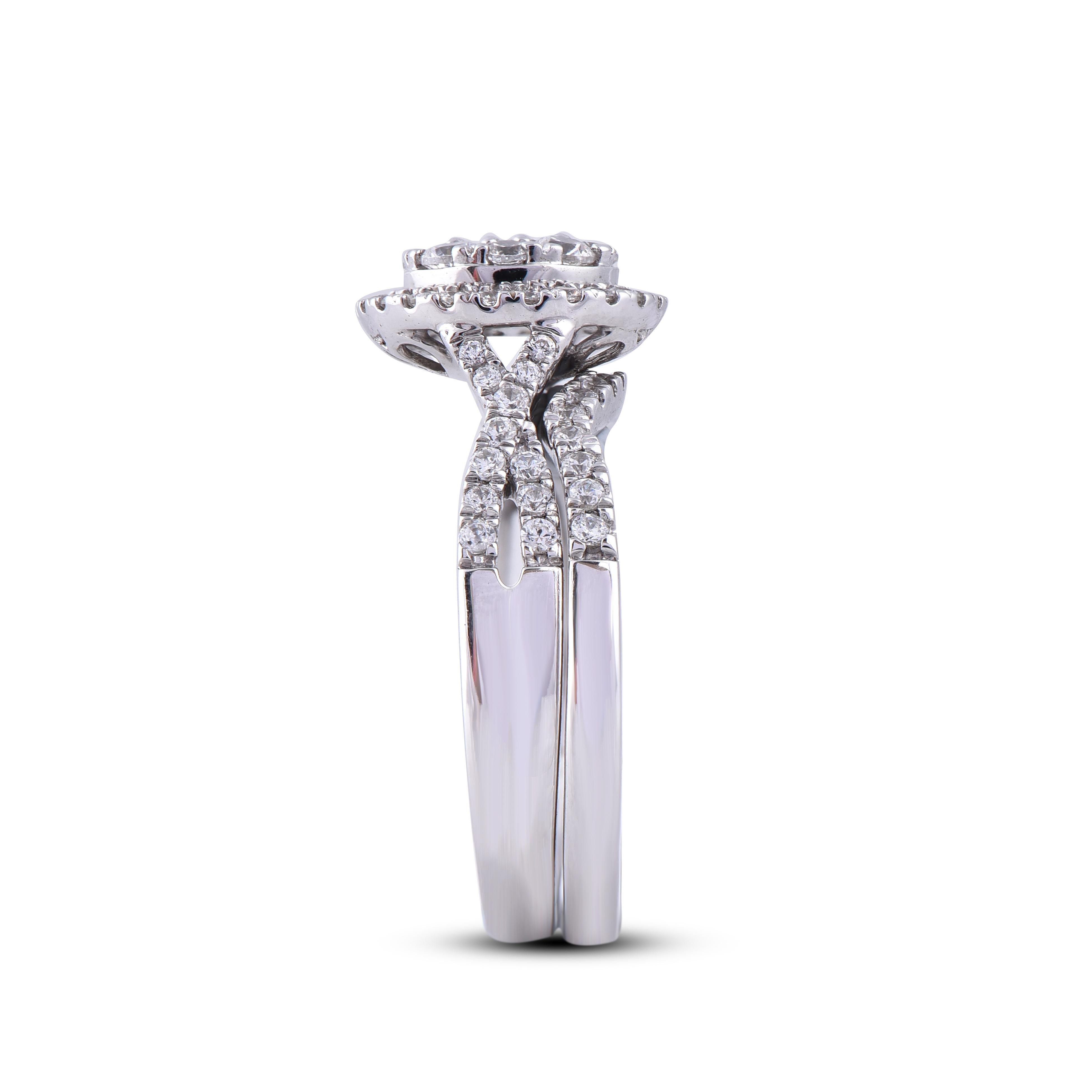 TJD 1.00 Carat Round Diamond 14 Karat White Gold Engagement Ring Bridal Set In New Condition For Sale In New York, NY