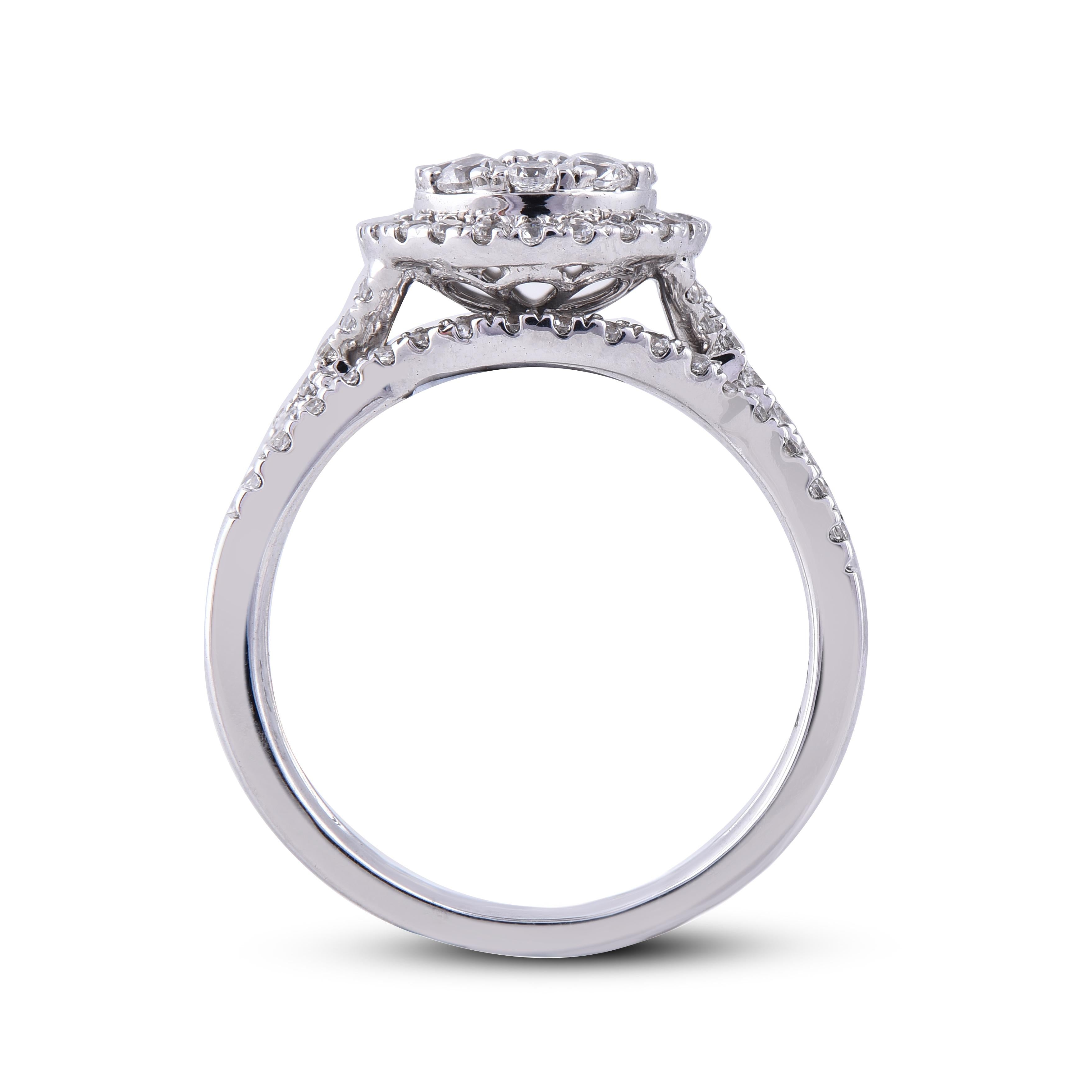 Women's TJD 1.00 Carat Round Diamond 14 Karat White Gold Engagement Ring Bridal Set For Sale