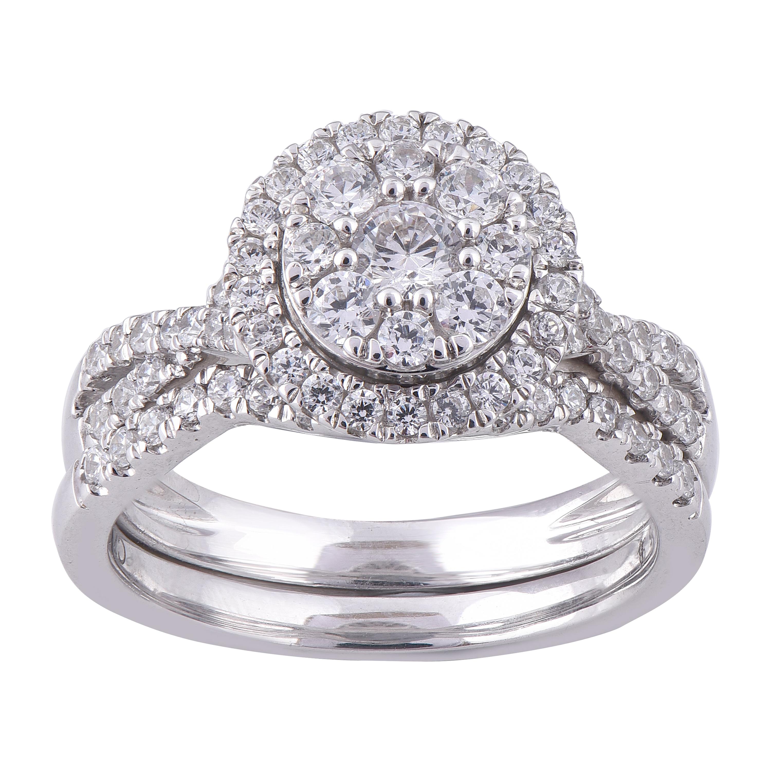 Bague de fiançailles de mariage en or blanc 14 carats sertie d'un diamant rond de 1,00 carat TJD