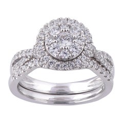 Used TJD 1.00 Carat Round Diamond 14 Karat White Gold Engagement Ring Bridal Set