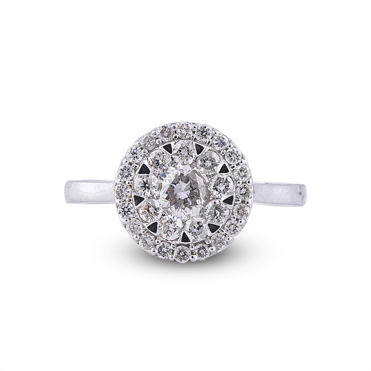 Round Cut TJD 1.00 Carat Round Diamond 14 Karat White Gold Engagement wedding Ring For Sale