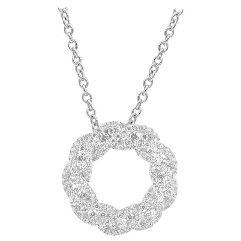 TJD 1.00 Carat Round Diamond 14 Karat White Gold Spiral Design Circular Pendant For Sale