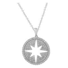 TJD 1.00 Carat Round Diamond 14 Karat White Gold Star Burst Circular Pendant TJD 1.00 Carat Round Diamond 14 Karat White Gold Star Burst Circular Pendant