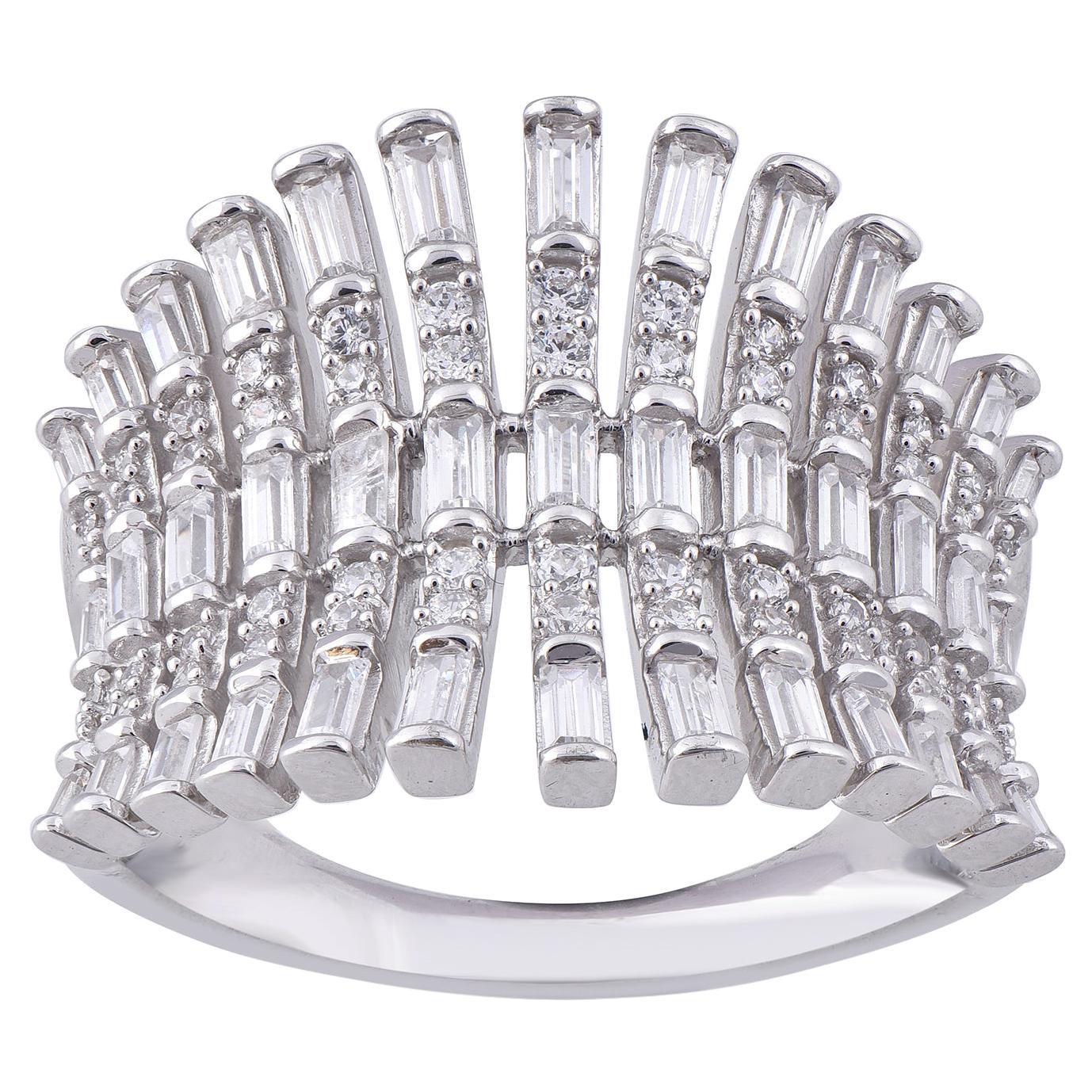 TJD Bague à la mode de style vintage en or blanc 14 carats avec diamants ronds de 1,00 carat