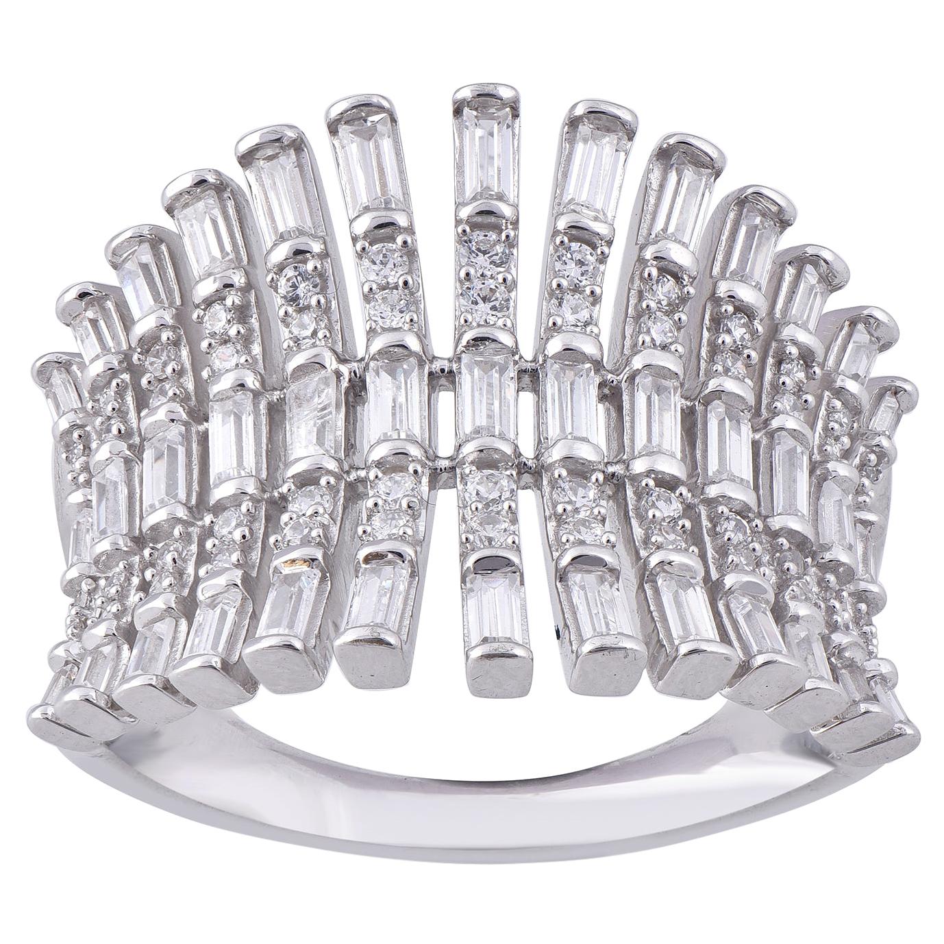 TJD 1.00 Carat Round Diamond 14 Karat White Gold Vintage Style Fashion Ring For Sale