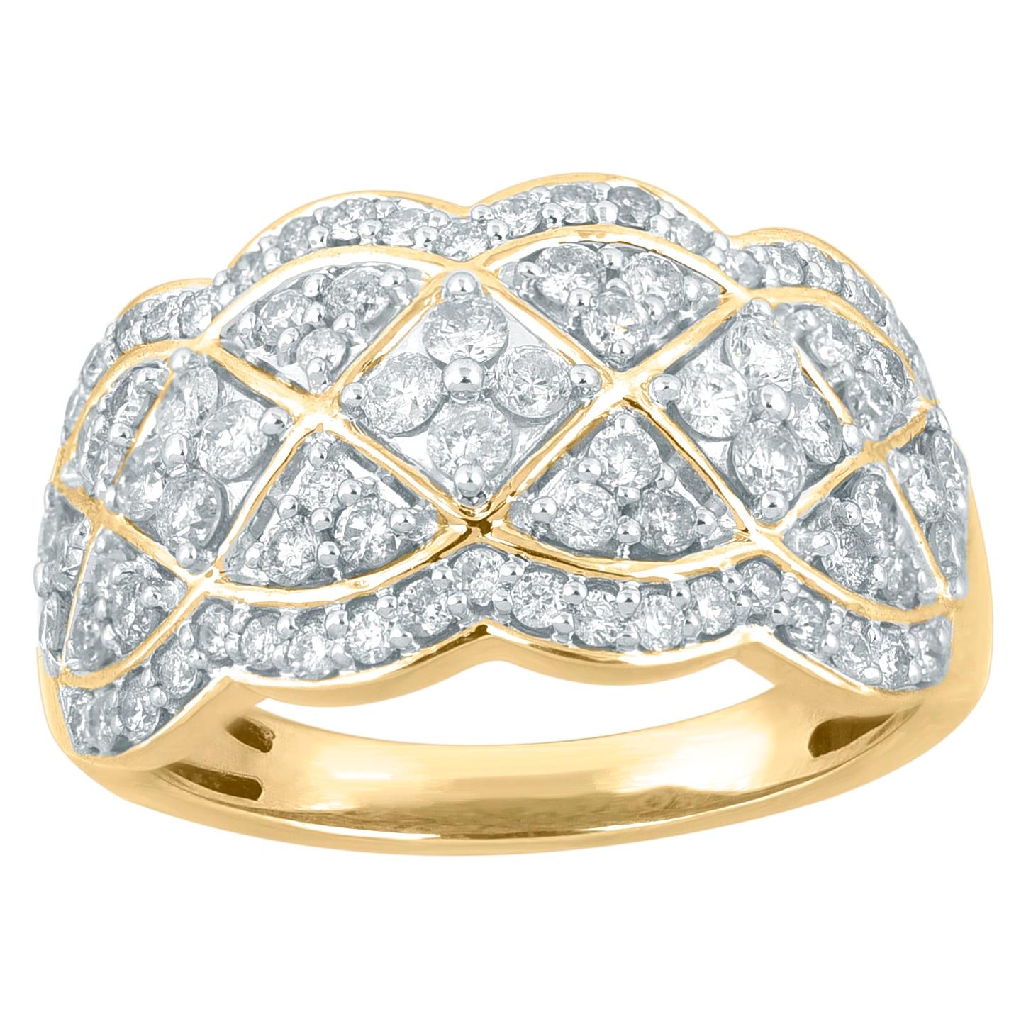 TJD 1.00 Carat Round Diamond 14 Karat Yellow Gold Wide Fashion Band Ring
