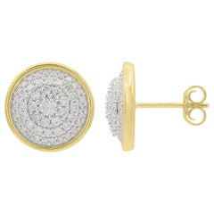 TJD 1.00 Carat Round Diamond 14 Karat Yellow Gold Designer Cluster Stud Earrings