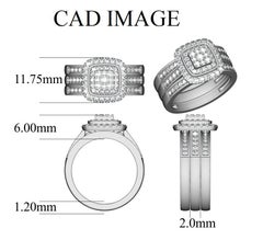 TJD 1.00 Carat Round Diamond 14K White Gold Cushion Shape Stackable Bridal Set