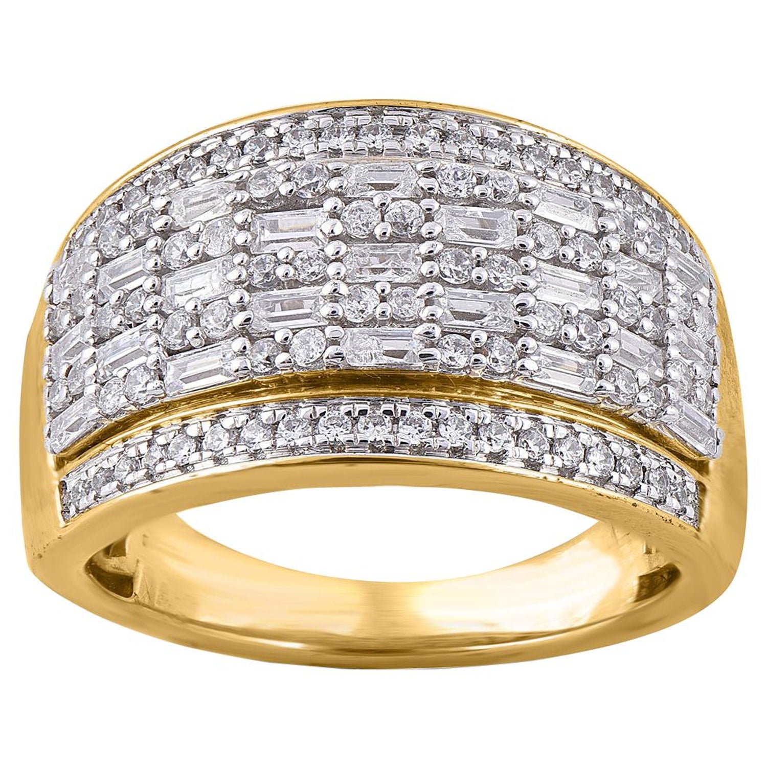 14k Solid Yellow Gold 0.75 Ct Two Rows Diamond Wedding Band Ring Round Cut