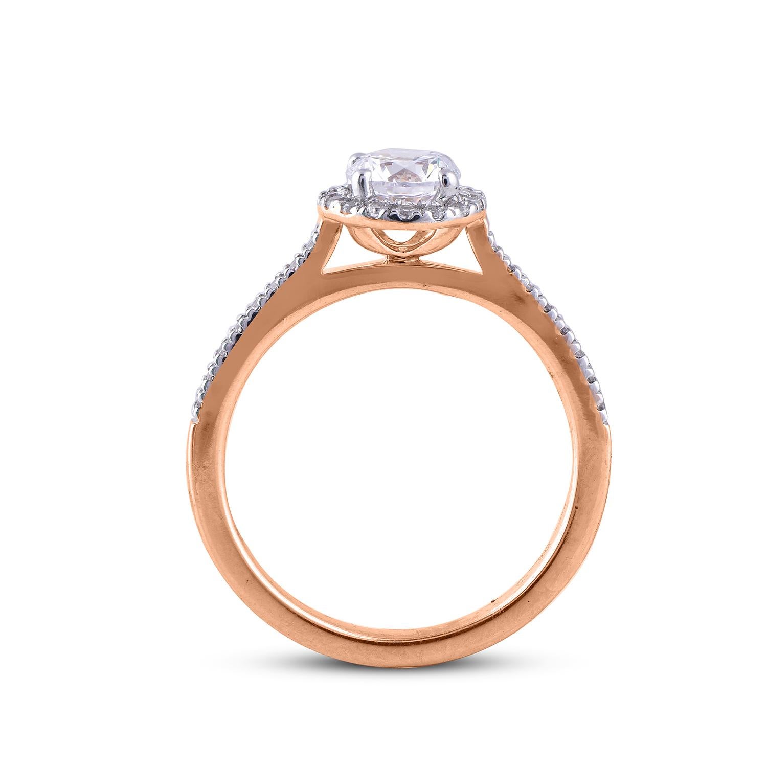 TJD 1.00 Carat Round Diamond 18 Karat Rose Gold Anatomy of Engagement Ring In New Condition For Sale In New York, NY