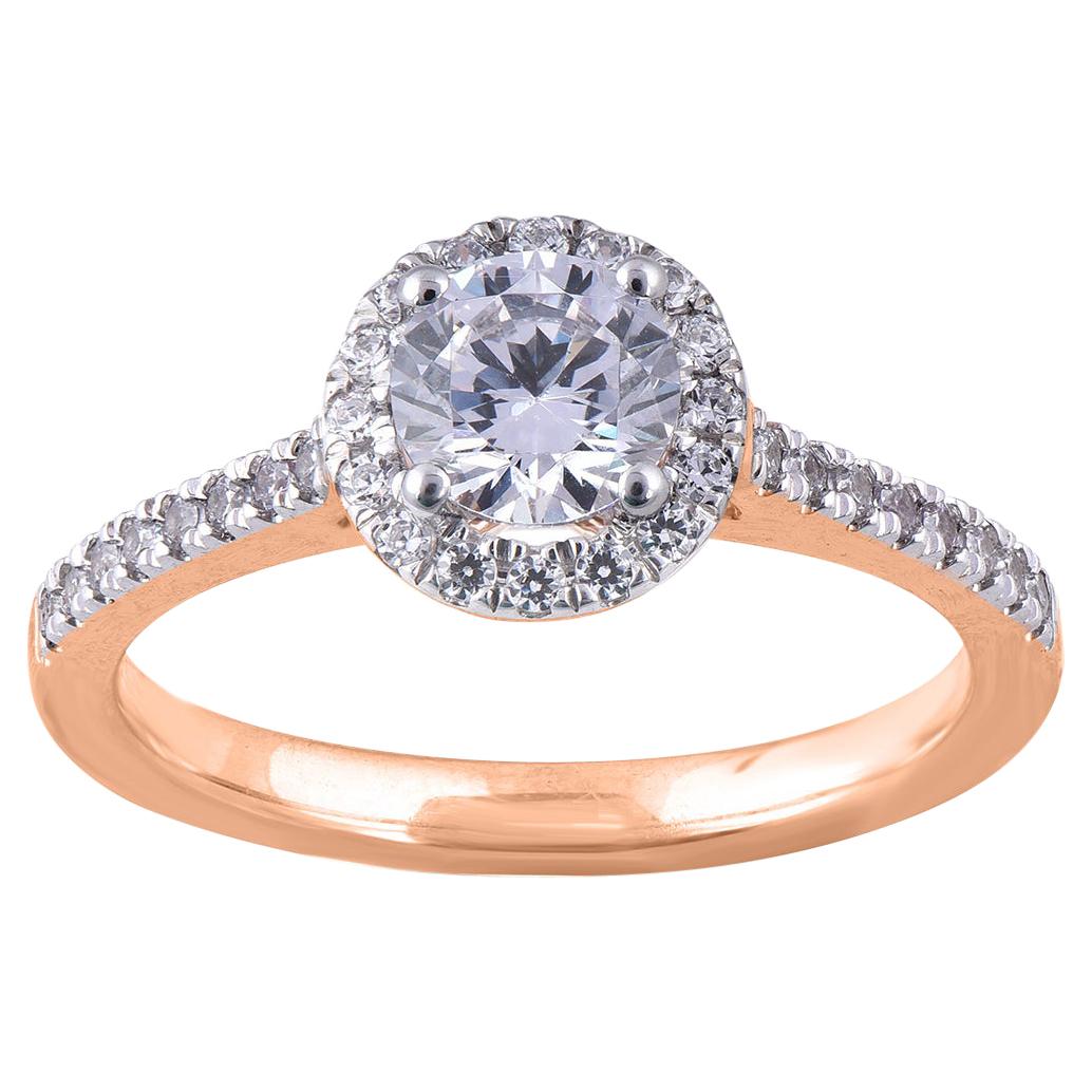 TJD 1.00 Carat Round Diamond 18 Karat Rose Gold Anatomy of Engagement Ring For Sale