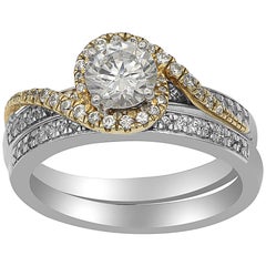 TJD 1.00 Carat Round Diamond 18 Karat Two-tone Gold Twisted Vintage Bridal Set