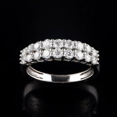 TJD 1.00 Carat Round Diamond 18 Karat White Gold Double Row Prong Set Ring