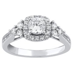 TJD 1.00 Carat Round Diamond 18 Karat White Gold Engagement Bridal Ring