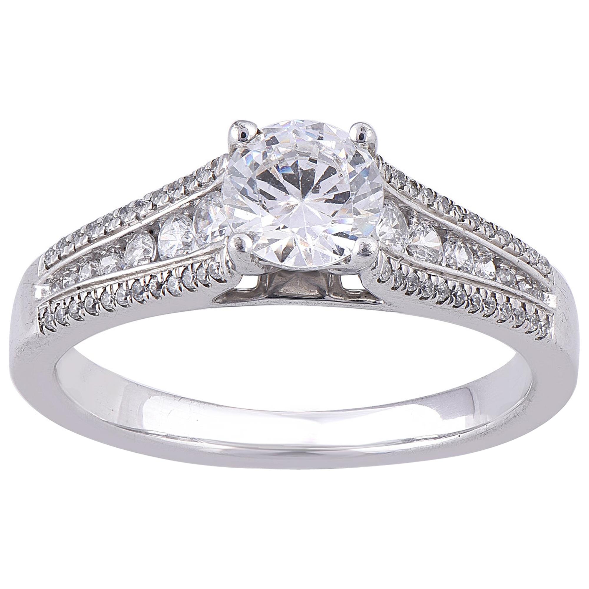 TJD 1.00 Carat Round Diamond 18 Karat White Gold Engagement Ring