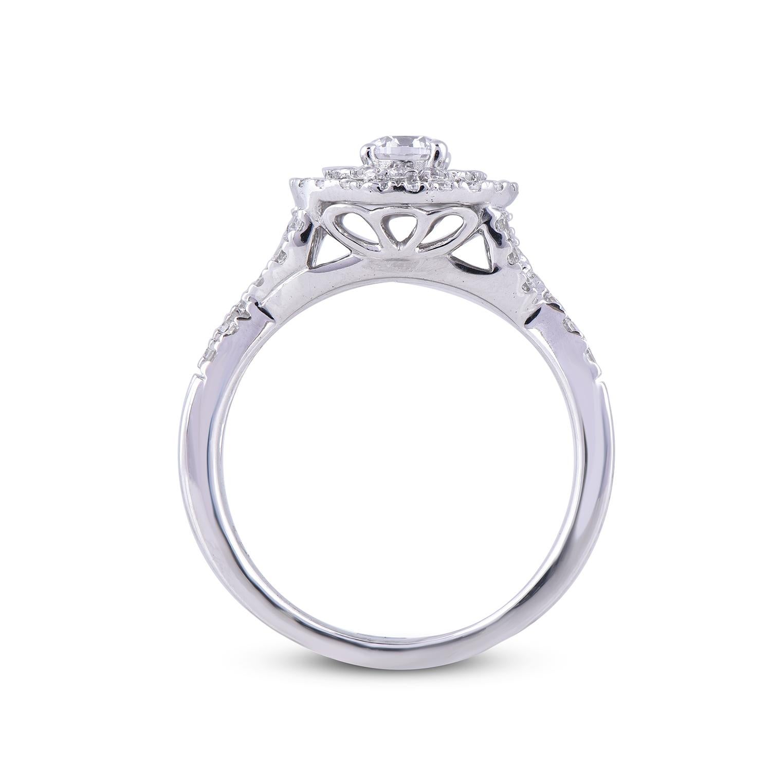 Women's TJD 1.00 Carat Round Diamond 18 Karat White Gold Halo Bridal Engagement Ring For Sale