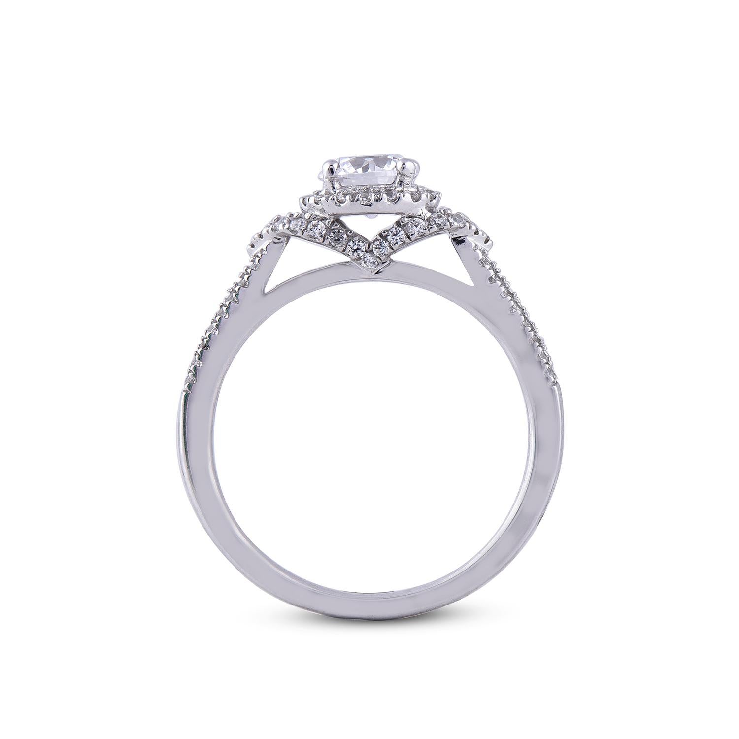 Women's TJD 1.00 Carat Round Diamond 18 Karat White Gold Halo Wedding Engagement Ring For Sale