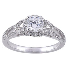 TJD 1.00 Carat Round Diamond 18 Karat White Gold Halo Wedding Engagement Ring