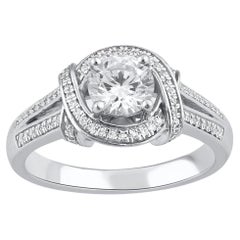 TJD 1.00 Carat Round Diamond 18 Karat White Gold Love Knot Engagement Ring