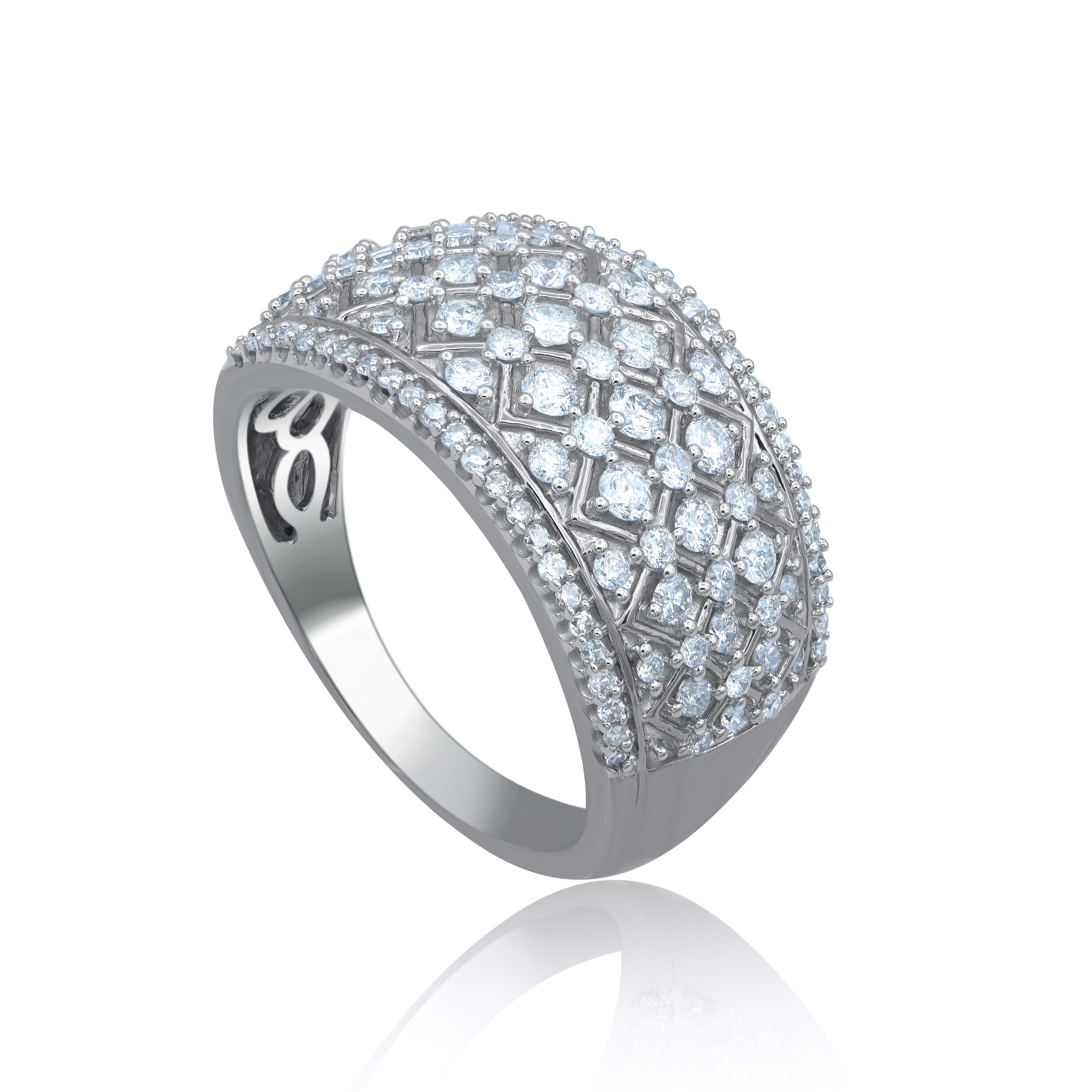Moderno TJD Anello con diamante rotondo da 1,00 carati in oro bianco da 18 carati per anniversario di matrimonio in vendita