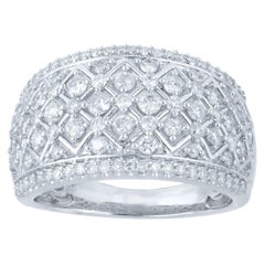 TJD Anillo de Aniversario de Boda de Oro Blanco de 18 Kilates con Diamante Redondo de 1,00 Quilates