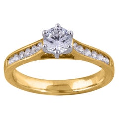TJD 1.00 Carat Round Diamond 18 Karat Yellow Gold Bridge Accent Engagement Ring