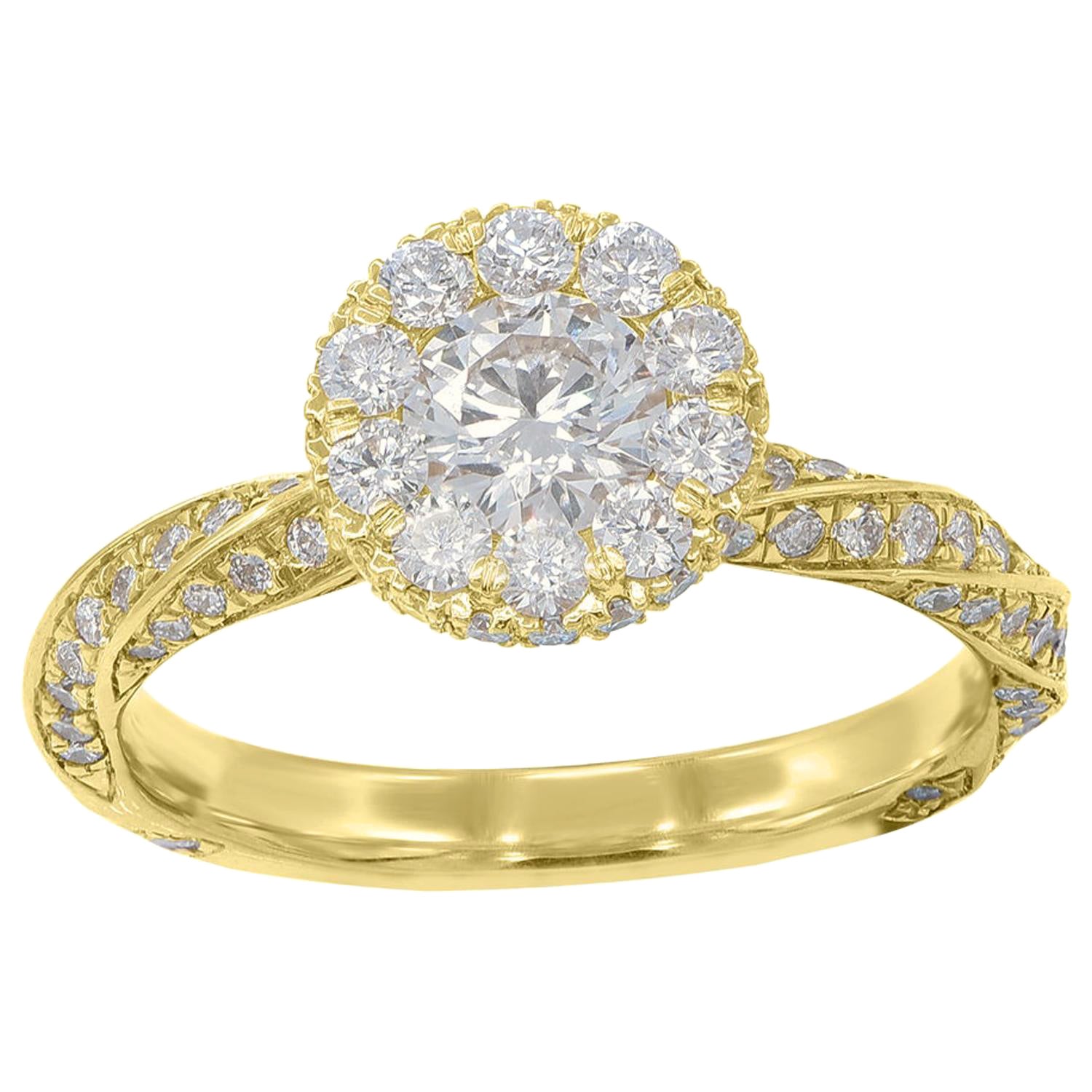 TJD Anello di fidanzamento a spirale con diamante rotondo da 1,00 carati in oro giallo 18 carati in vendita