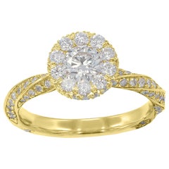 Bague de fiançailles en or jaune 18 carats avec halo de diamants ronds de 1,00 carat TJD