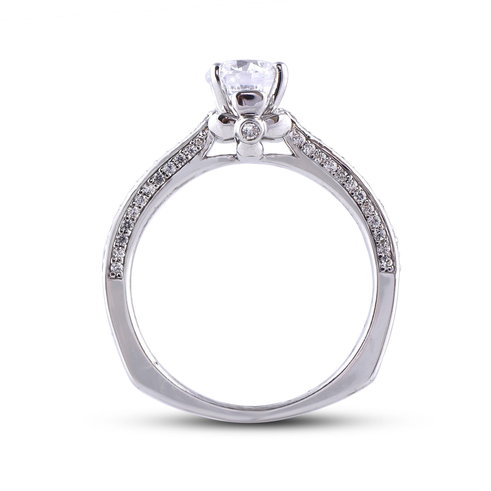 TJD 1,00 Karat runder Diamant 18K Weißgold Verlobungsring mit Schultersteinen Damen im Angebot
