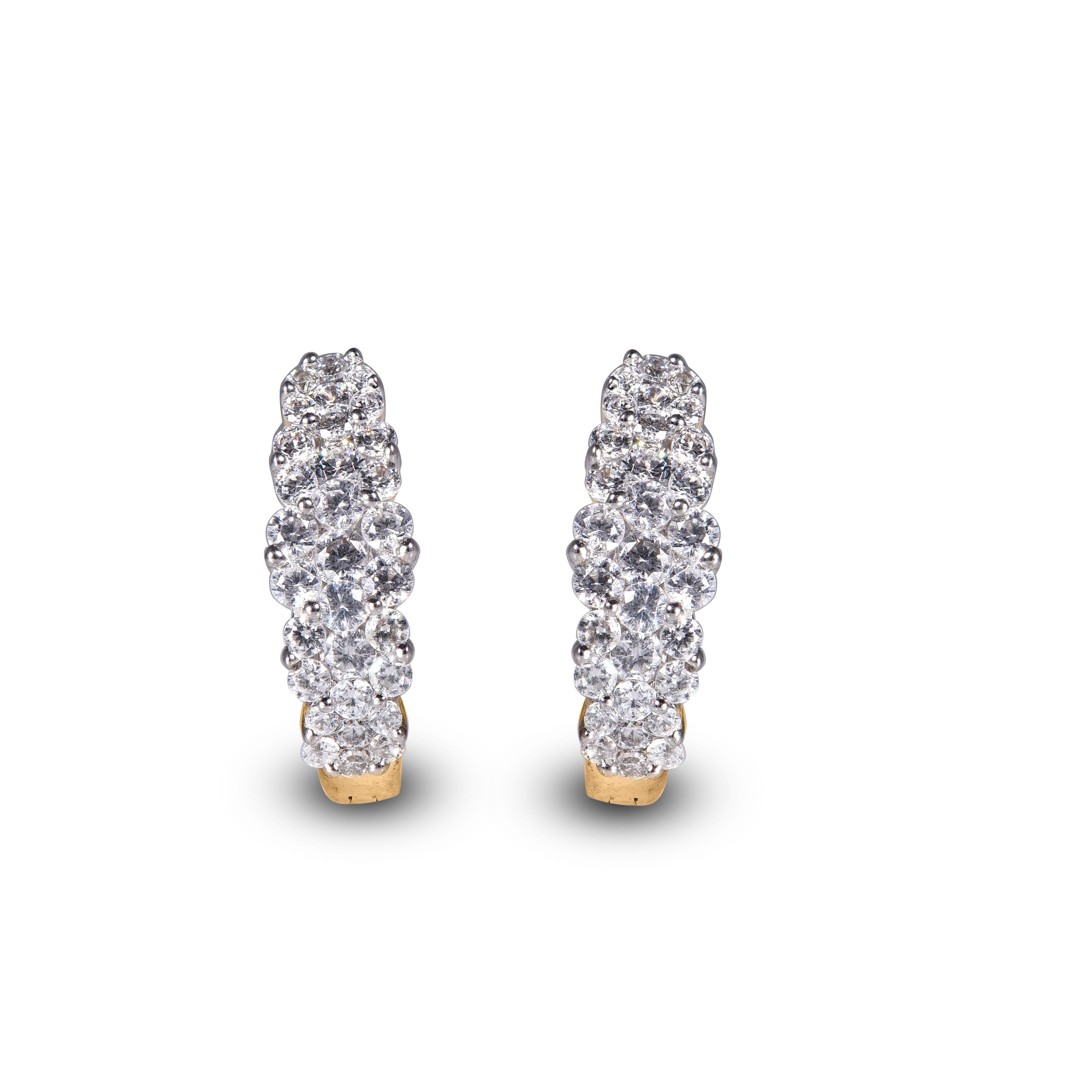 Adorn your formal wear with extra glitz when you put on these hoop huggie earrings. Expertly crafted in 18K White Gold,  earring is cleverly filled with 62 round diamond set in pressure setting and dazzles in H-I color I1 clarity. Captivating with
