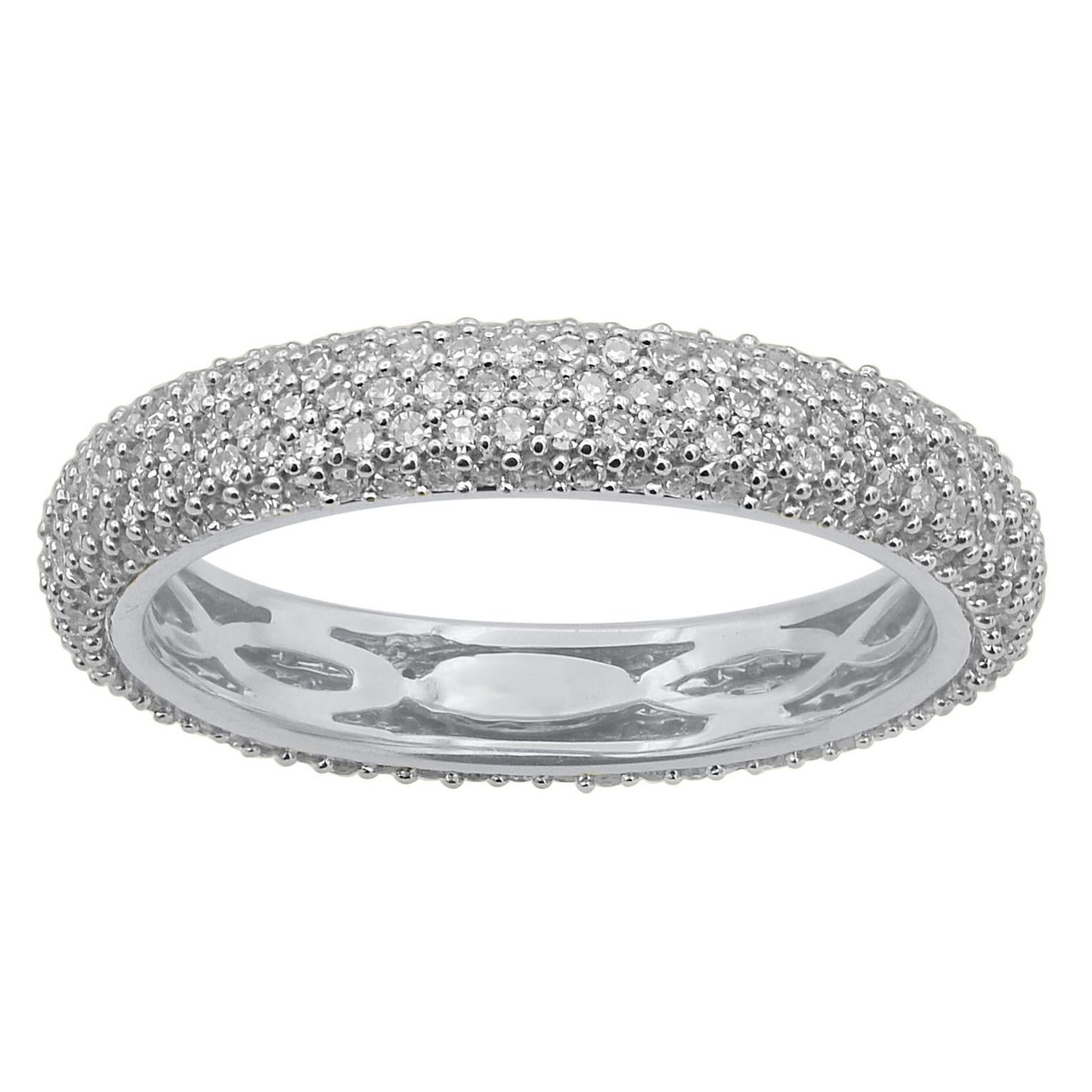 TJD 1.00 Carat Round Diamond Pave Set Full Eternity Ring in 14 Karat White Gold For Sale