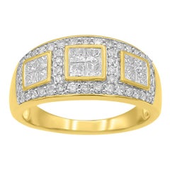 TJD 1 Karat Runder & Prinzessinnenschliff Diamant 14 Karat Gelbgold Quadratischer Ehering