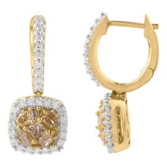 TJD 1.00 Carat Multi Color Diamond 14 Karat Yellow Gold Dazzling Dangle Earrings