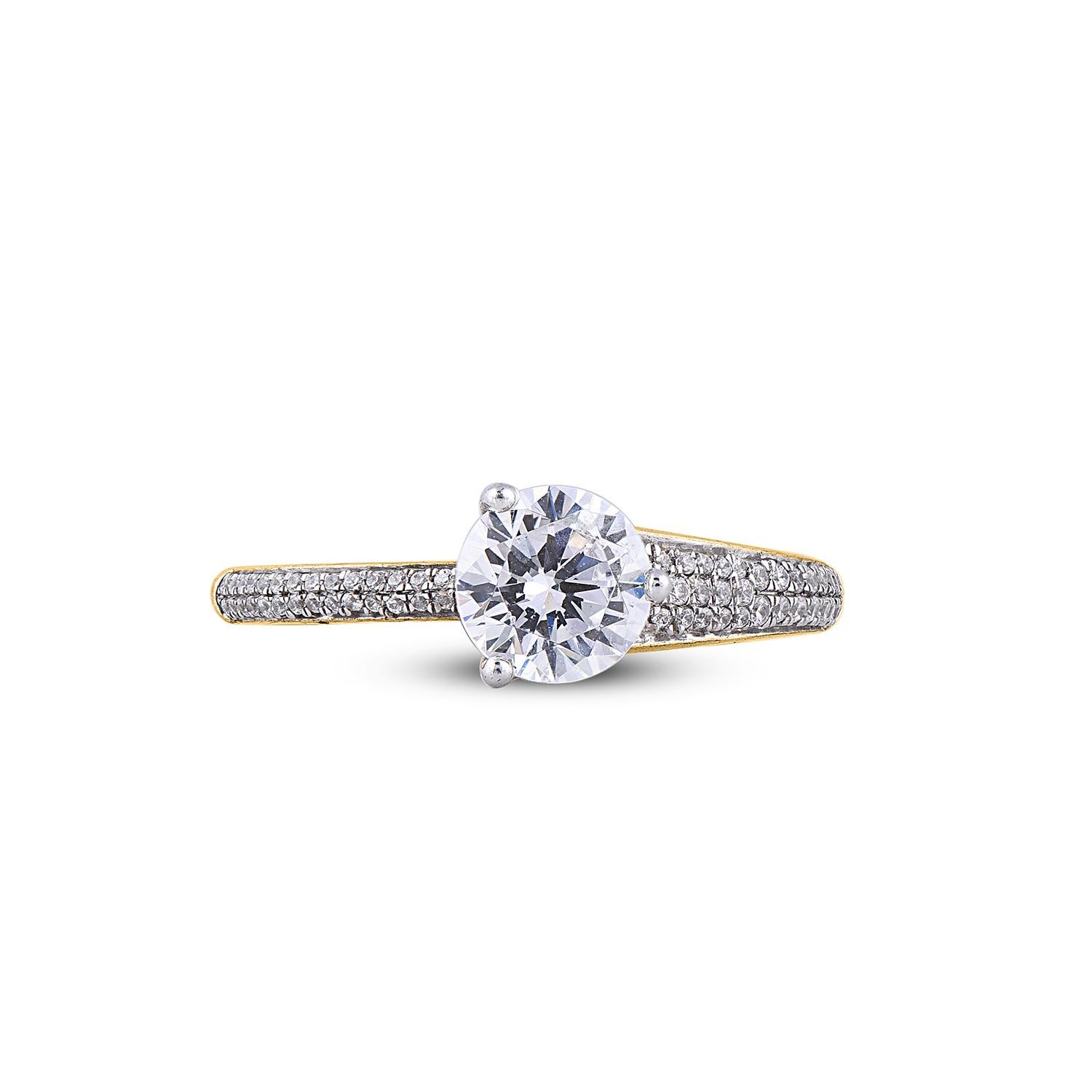Round Cut TJD 1.00 Ct Round Diamond 18KT Yellow Gold Solitaire with Shoulder Stones Ring For Sale