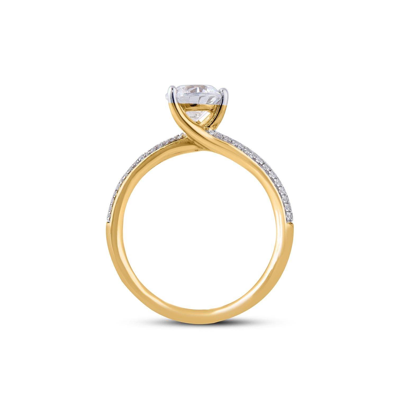 Women's TJD 1.00 Ct Round Diamond 18KT Yellow Gold Solitaire with Shoulder Stones Ring For Sale