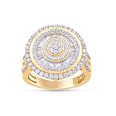 TJD 1.00 CTW Round and Baguette Diamond 18K Yellow Gold Classic Shining Sun Ring