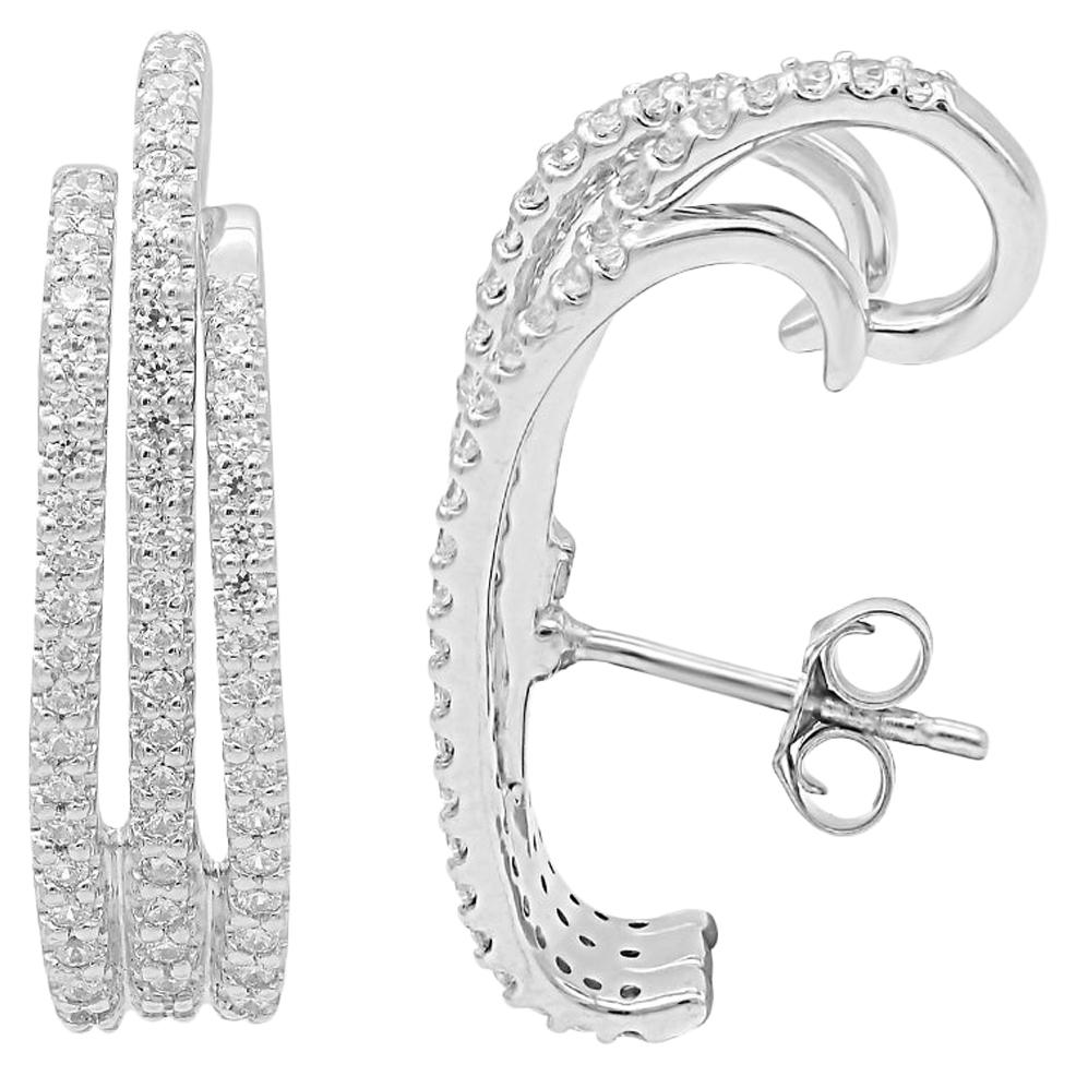 TJD 1.00Carat Round Diamond 14 Karat White Gold Triple Row Fashion Stud Earrings For Sale
